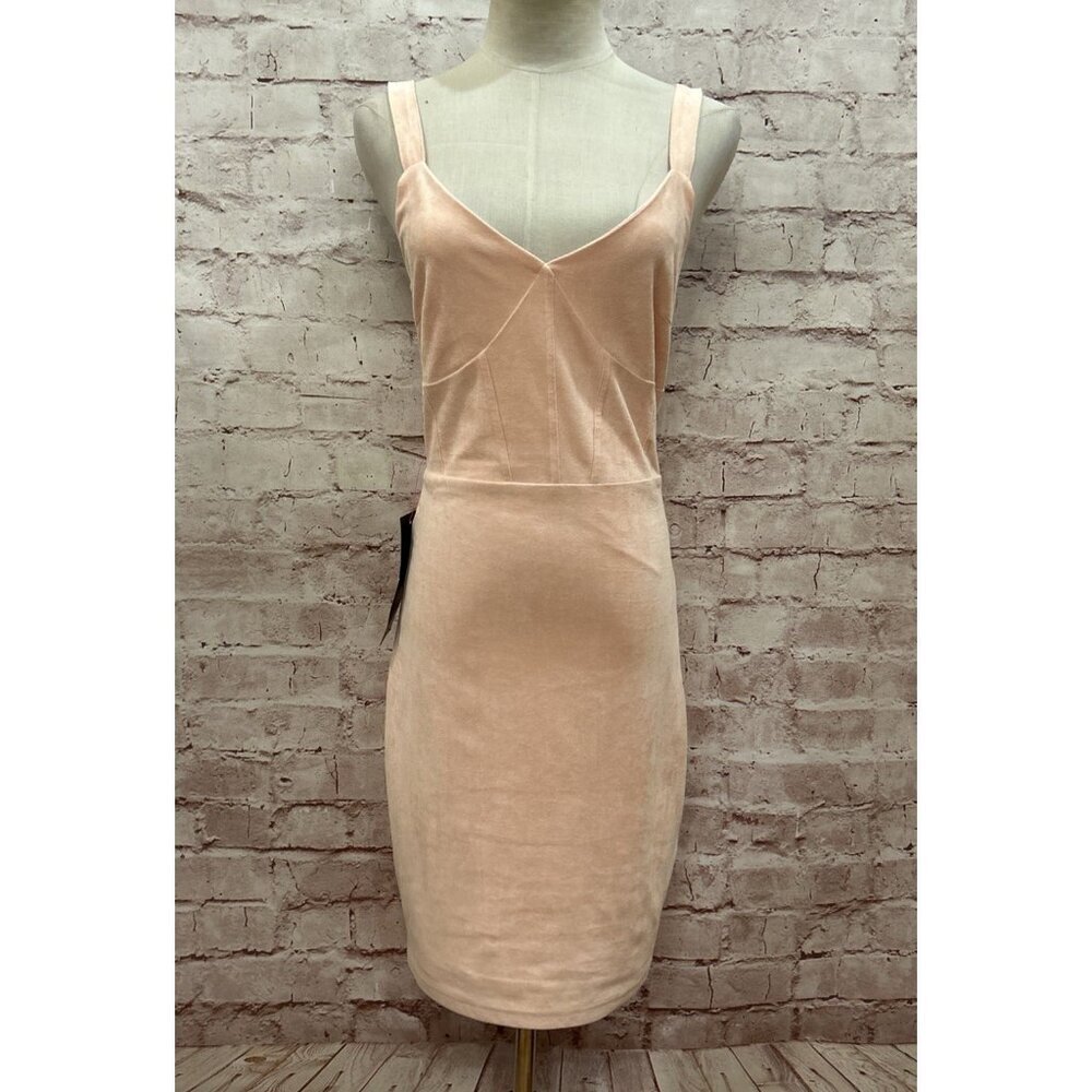 BEBE Womens S Powder Pink Corset Style Faux Suede Sleeveless Body Con Dress NEW